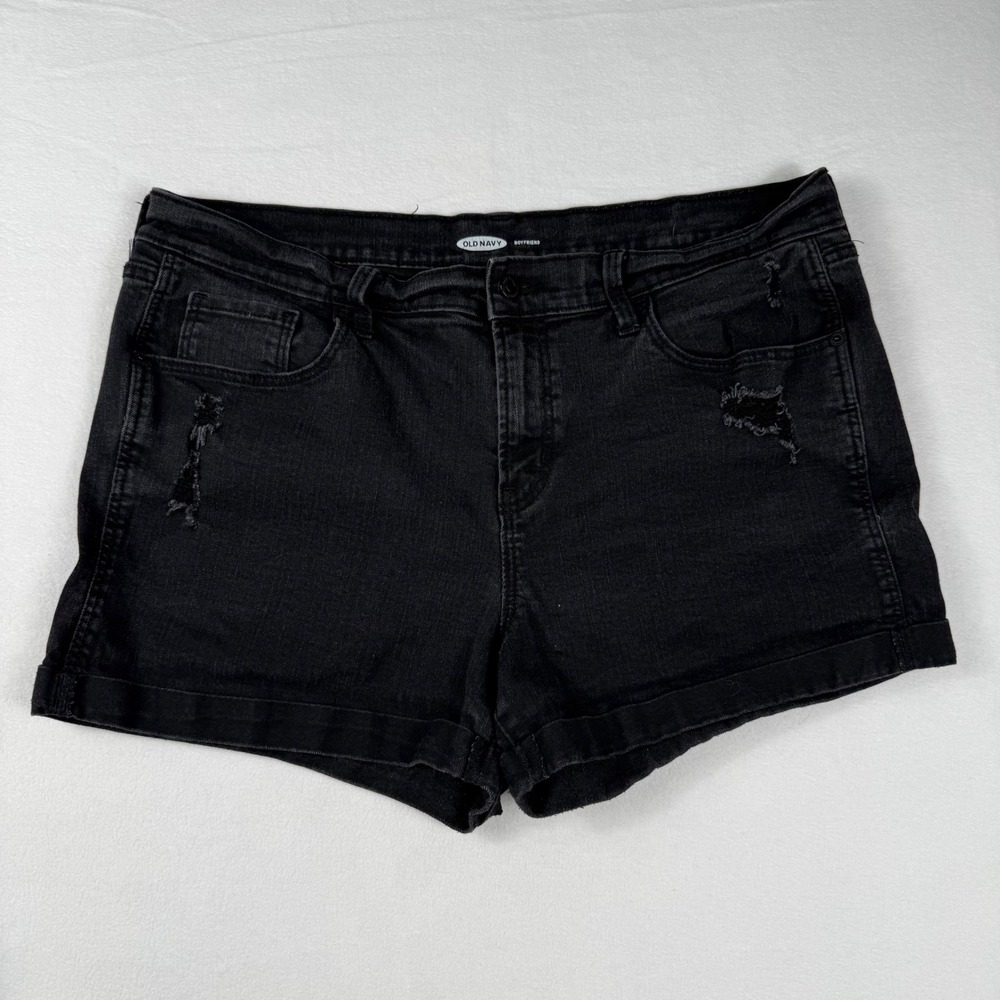Old Navy Boyfriend Denim Shorts 16 Black Distressed Grunge‎ Aesthetic